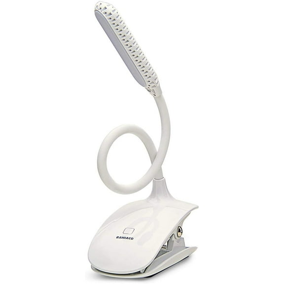 Led Clip Reading Book Light Daylight 16 LEDs USB Rechargeable Reading Lamp-3 Brightness,Touch Switch Bedside Book Light with Good Eye Protection Brightness (White)