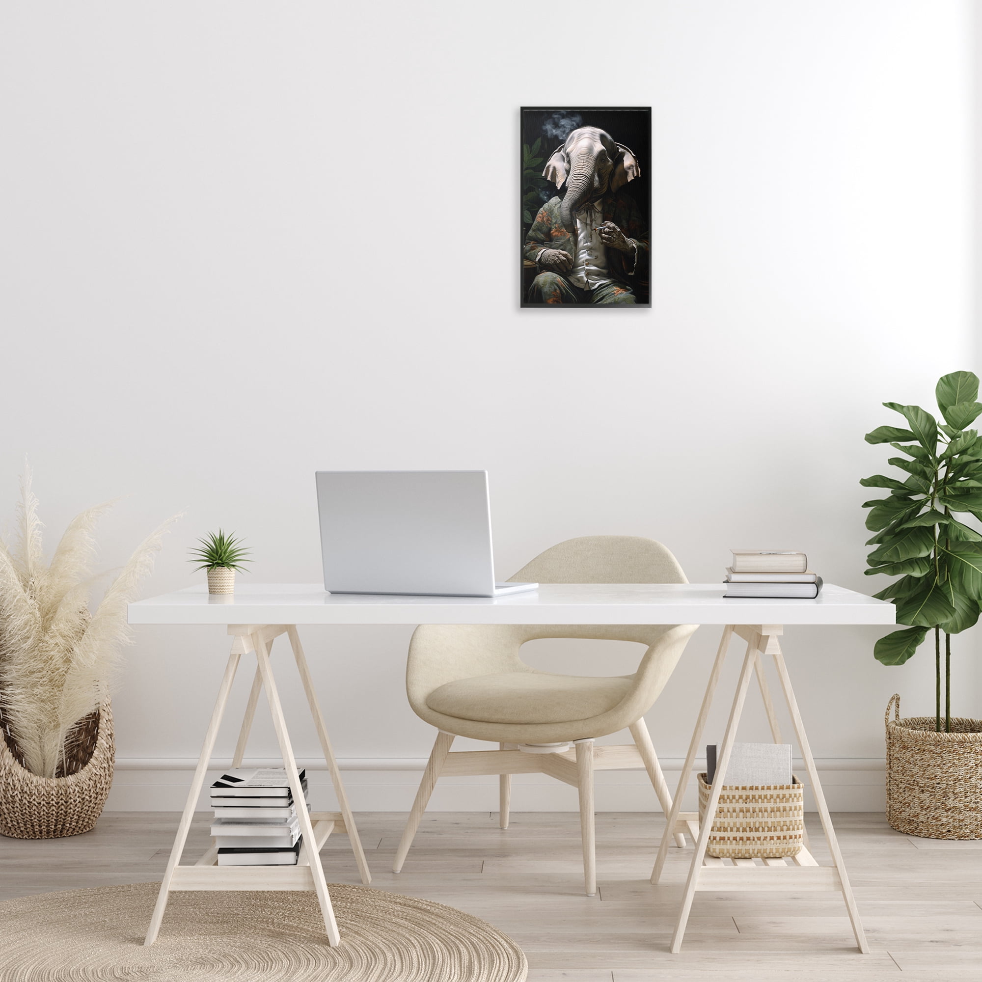 Stupell Industries Elephant Smoking Cigarette Novelty Painting Black Framed Art Print Wall Art, 12 x 18