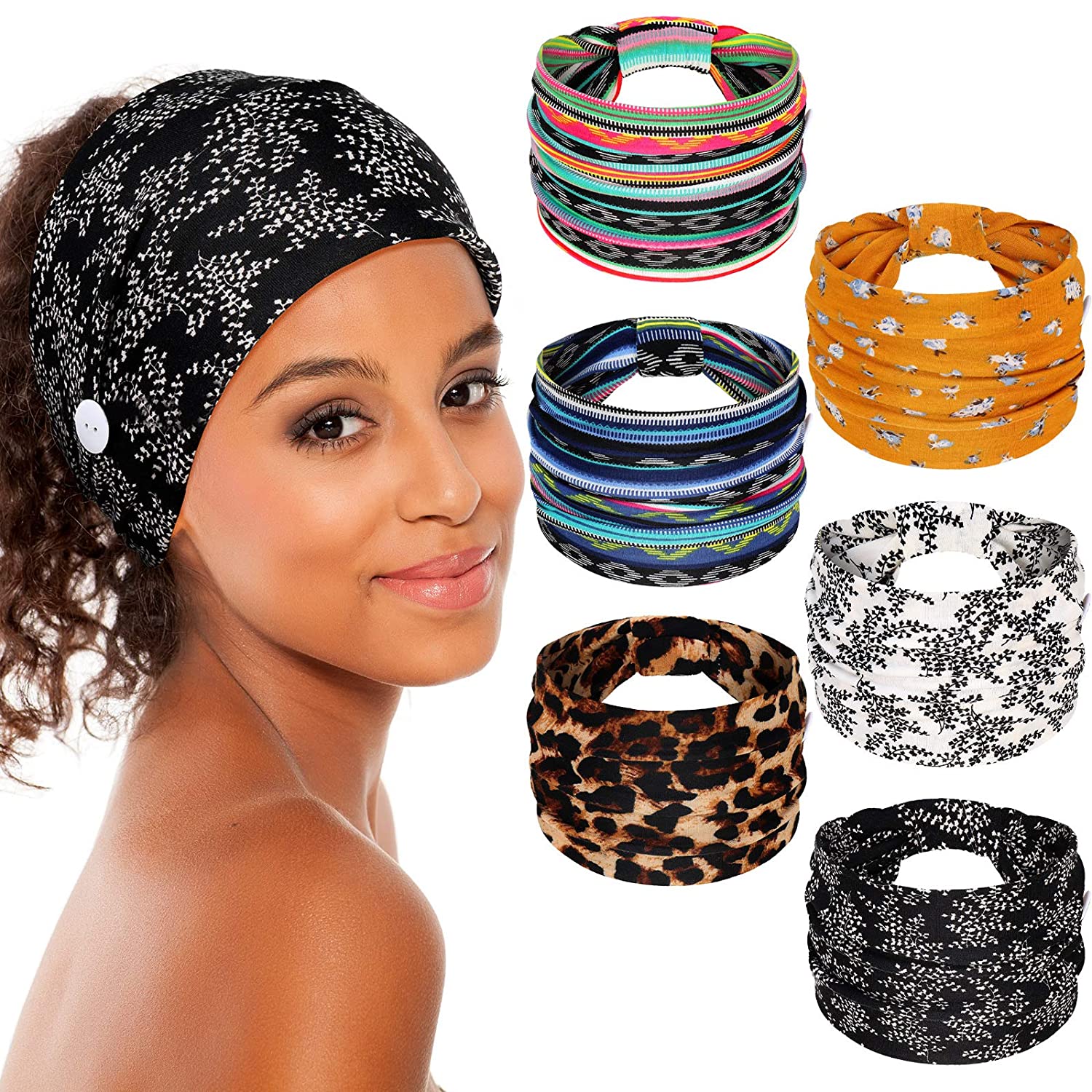 6 Pieces African Headband Bobo Wide Knot Turban Head Wraps  display picture 3