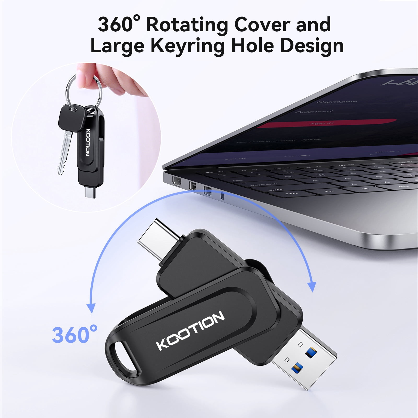 128GB USB C Flash Drive 100MB/s Swivel Dual USB 3.0 Thumb Drive USB-A Type-C Memory Stick compatible with iPhone 15/16/17