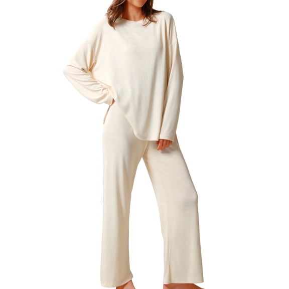 MecTo Women Pajamas Sets Oversize Long Sleeves Top and Long Pants Soft Comfy Two Piece Lounge Sets