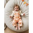 thumbnail image 4 of RUINIXCW Baby Girl Halloween Outfit Ribbed Long Sleeve Romper and Bow Pumpkin Floral Print Overalls 2 Pcs Set, 4 of 9