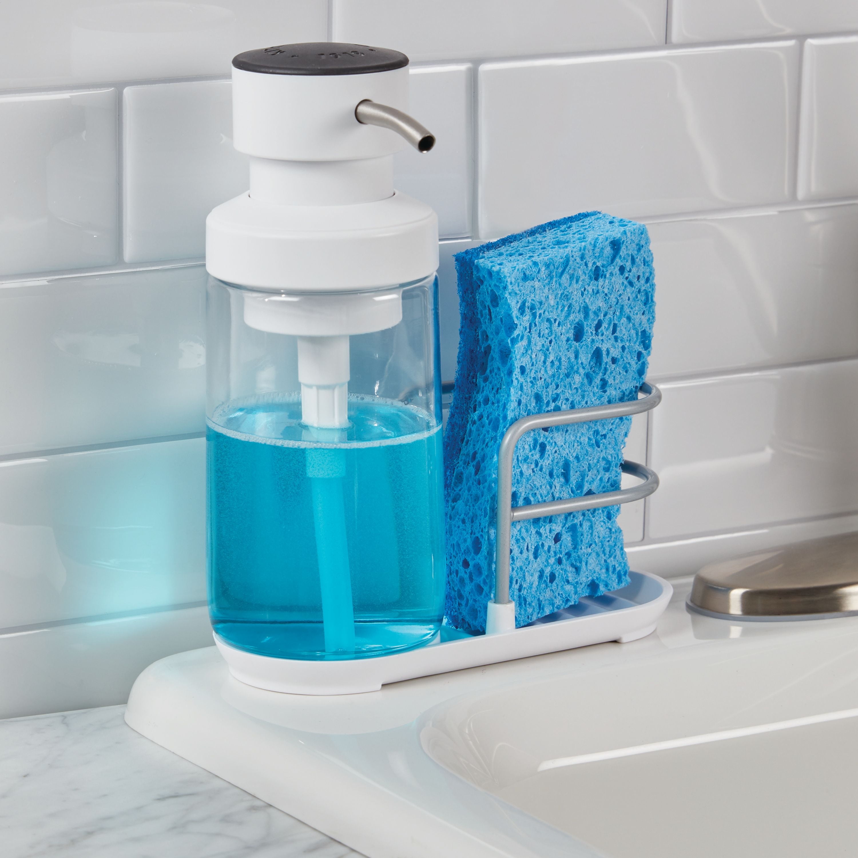 (2 pack) KitchenAid Satin Wire 12 oz White Dish Soap Dispenser and Sponge Caddy