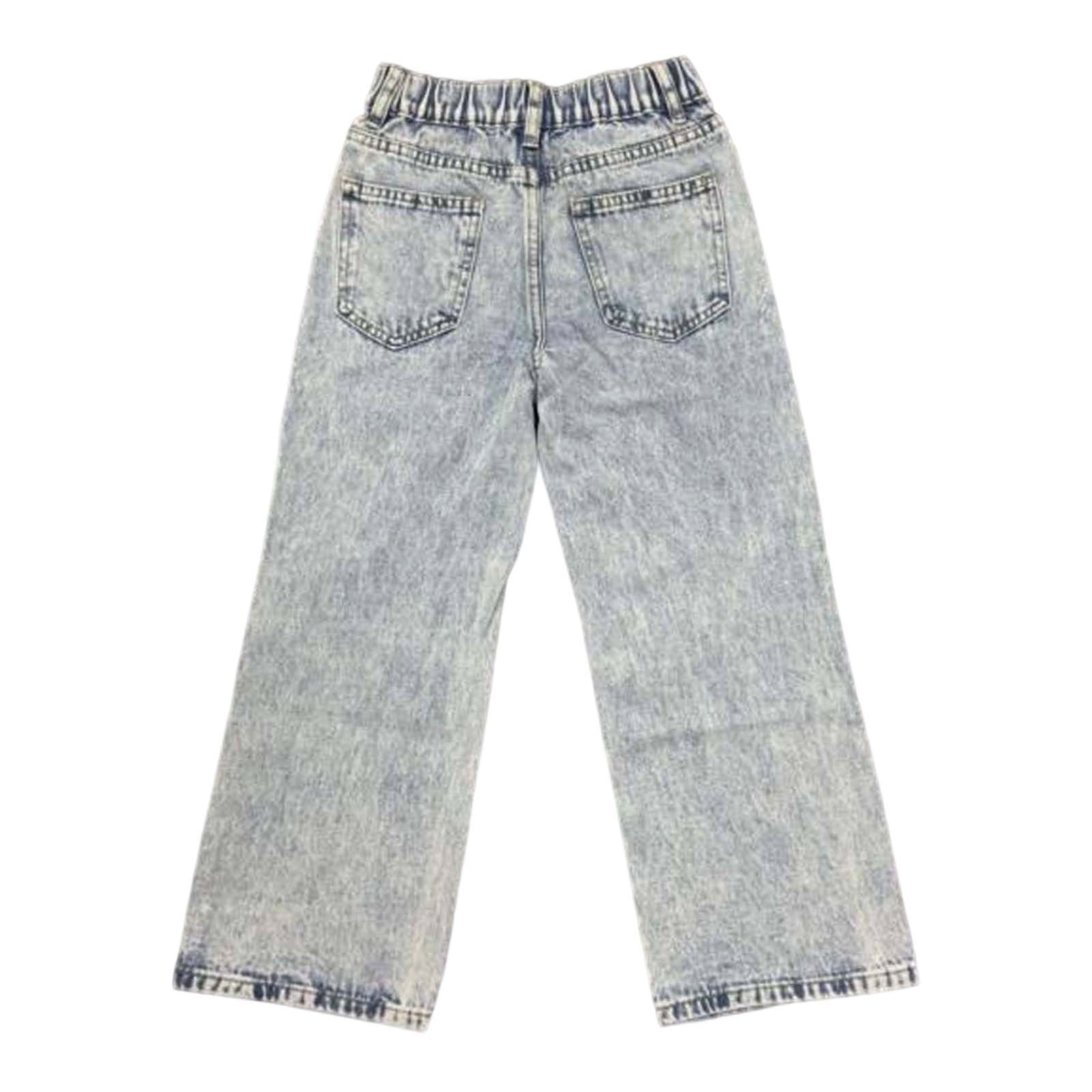 Wdgfv Girls Distressed Wide Leg Jeans Snow Wash Casual Denim Pants Comfortable Loose Fit Trousers For Teen Everyday Wear Age 6-13 Years Light Blue 8-9 Years
