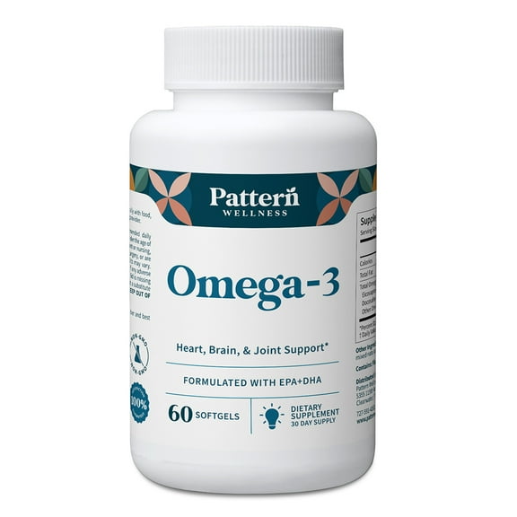 Pattern Wellness Omega-3 Fish Oil 1,200 mg Heart & Brain Support Burpless Softgel, 60 Count