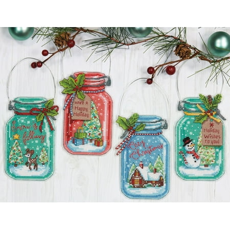 UPC: 0088677089641 | Dimensions 4 Christmas Jar Ornaments Counted Cross Stitch Kit  Multi-color  1 Each