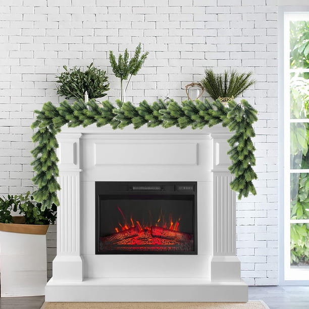 Guirnalda navideña de ratán de 56 cm | Follaje de agujas de pino de resina verde | Decoración navideña corta y empalmable para puertas, escaleras, repisas y decoración festiva para interiores y
