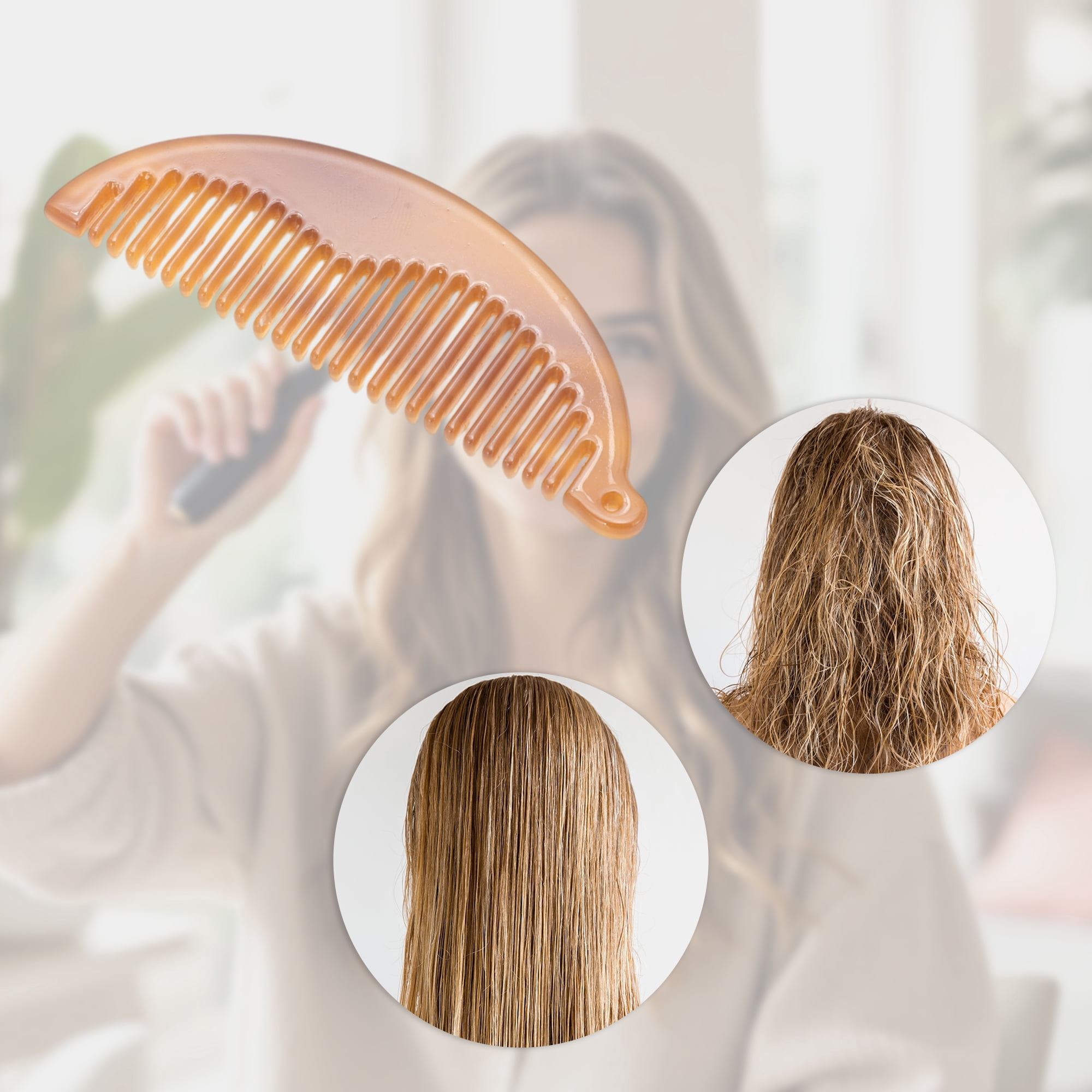 Unique Bargains 1 Pc Half Round Hair Comb with Hole for All Hair Types Styles Coffee Color