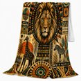 thumbnail image 2 of Ochre Safari Lion Collage Scene, Warm Rustic Geometric Style for Wildlife Lovers, Sun Animal Pattern Theme and Christmas Gift, Cozy Flannel Blanket for Bedroom Living Room, Home Decor, 2 of 9