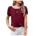 thumbnail image 1 of B91xZ Hauts pour Femmes Tendance Manches Courtes Double Couches Col en V Tuniques Habillées, Rouge TG, 1 of 5