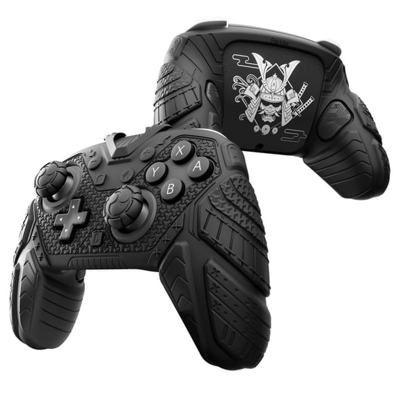 PlayVital Samurai Armor Edition Silicone Case for Switch 2 Pro Controller with Back Button Caps & Thumb Grip & Sticker, Shockproof - Black