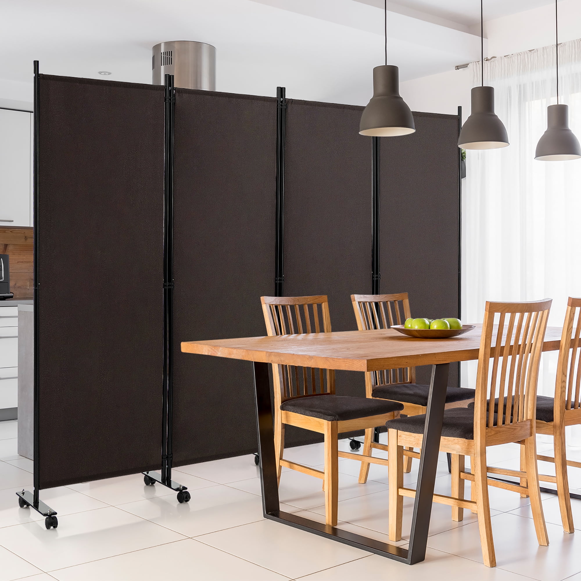 Costway JV10724CF 4-Panel Folding Room Divider 6FT Rolling Privacy Screen with Lockable Wheels, Brown