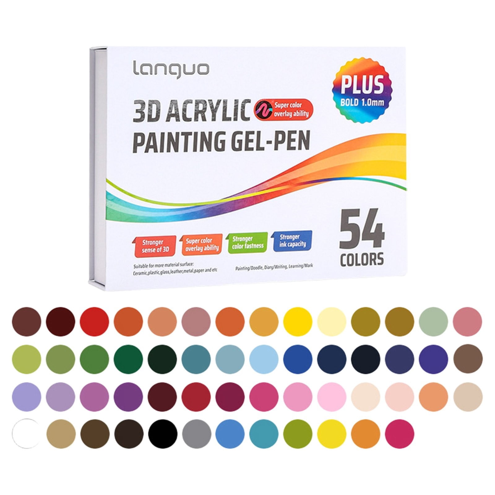 LANGUO Langou 3D Acrylic Painting Gel Pens 3D Acrylic Gel Pen Glitter Gel Pens For Adult Coloring Muticolor Marker Art Set Coloring Paint Pen For Doodle Drawing DIY Projects Crafts