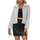 thumbnail image 1 of Chaqueta corta de pelaje sintético con cuello de solapa para mujer Inspire Chic, abierta, talla XL, gris claro, 1 of 6