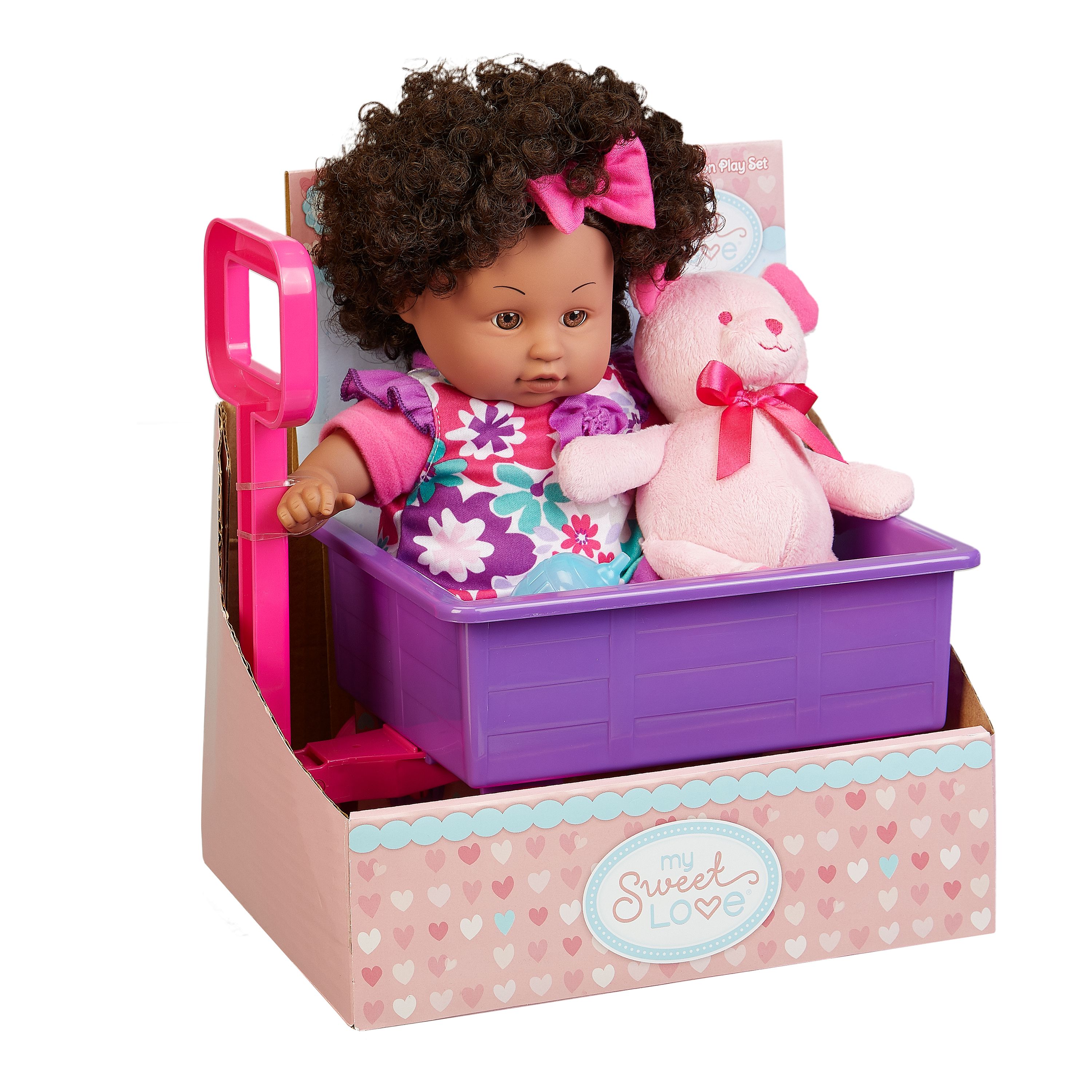 My Sweet Love 13" Baby Doll and Wagon Play Set, Red & Blue, 6 Pieces, African American
