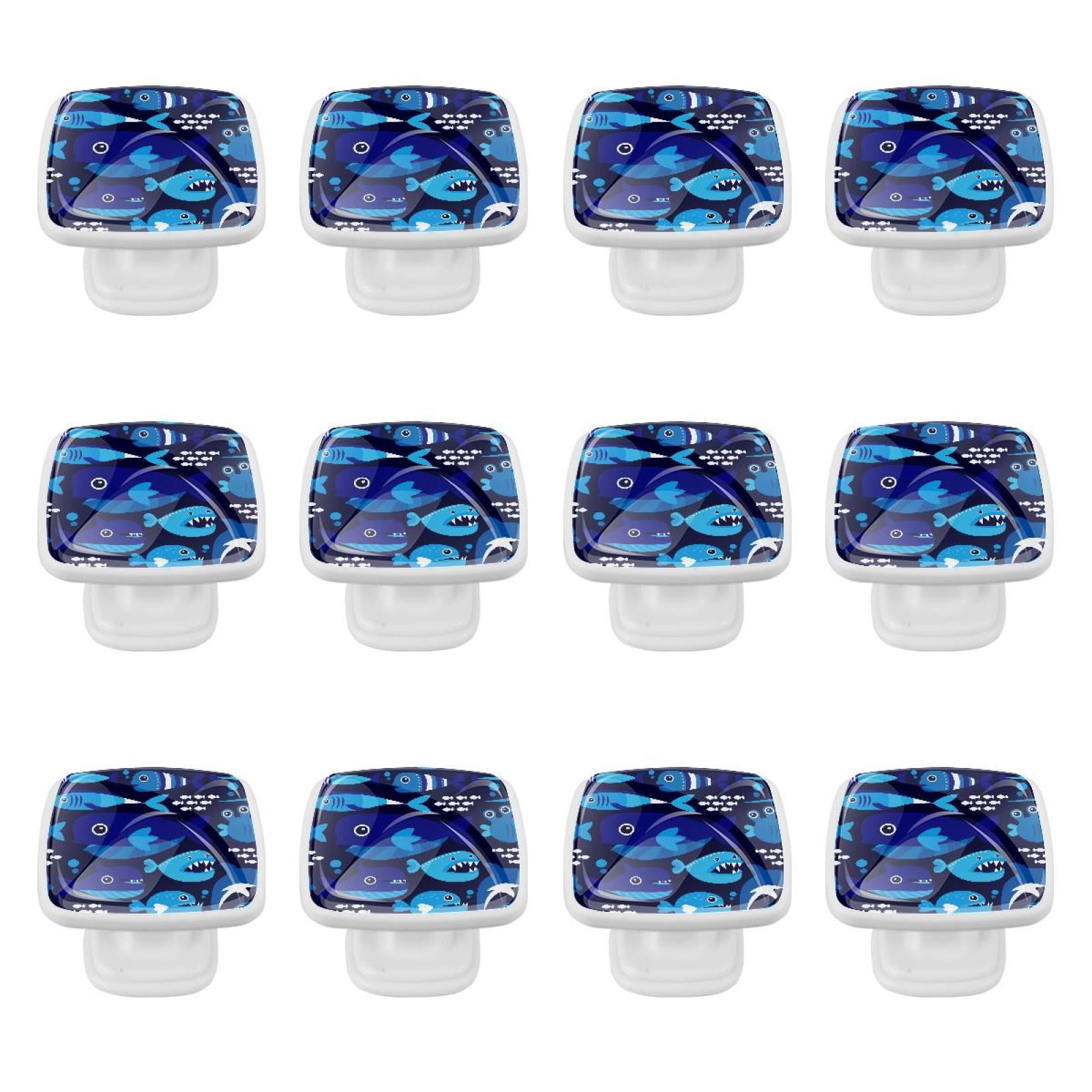 Ownta Square 12 Pcs Cartonn Blue Whale Door Knobs with Screws