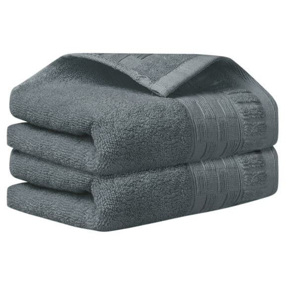 REGALWOVEN Plaid Pattern 2 Pack Hand Towels, Comfort and Highly Absorbent Towel for Bathroom, Camping, Gym Dark Grey 14" x 30"