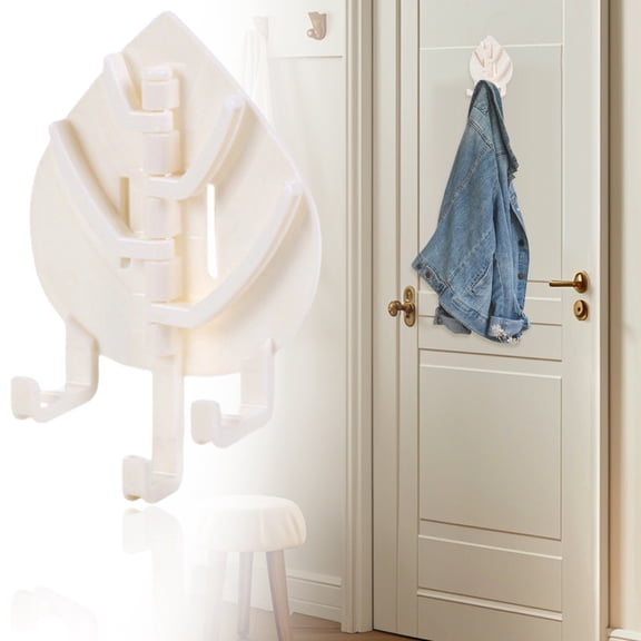 Adhesive Wall Hooks - Leaf Shape Self-Adhesive Hanger with Vacuum Grip - 5.3 Inch Wall Clothes Hanger for Coat Towel and Bag Storage - 1 Pack - White