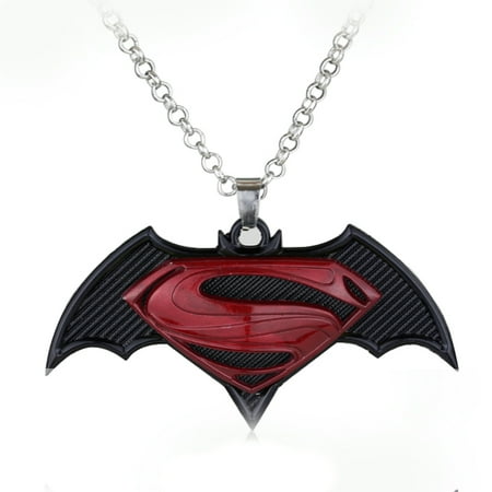 - Superman with Batman Necklace Style Pendant RED S Symbol Tarnish Resistant J-24