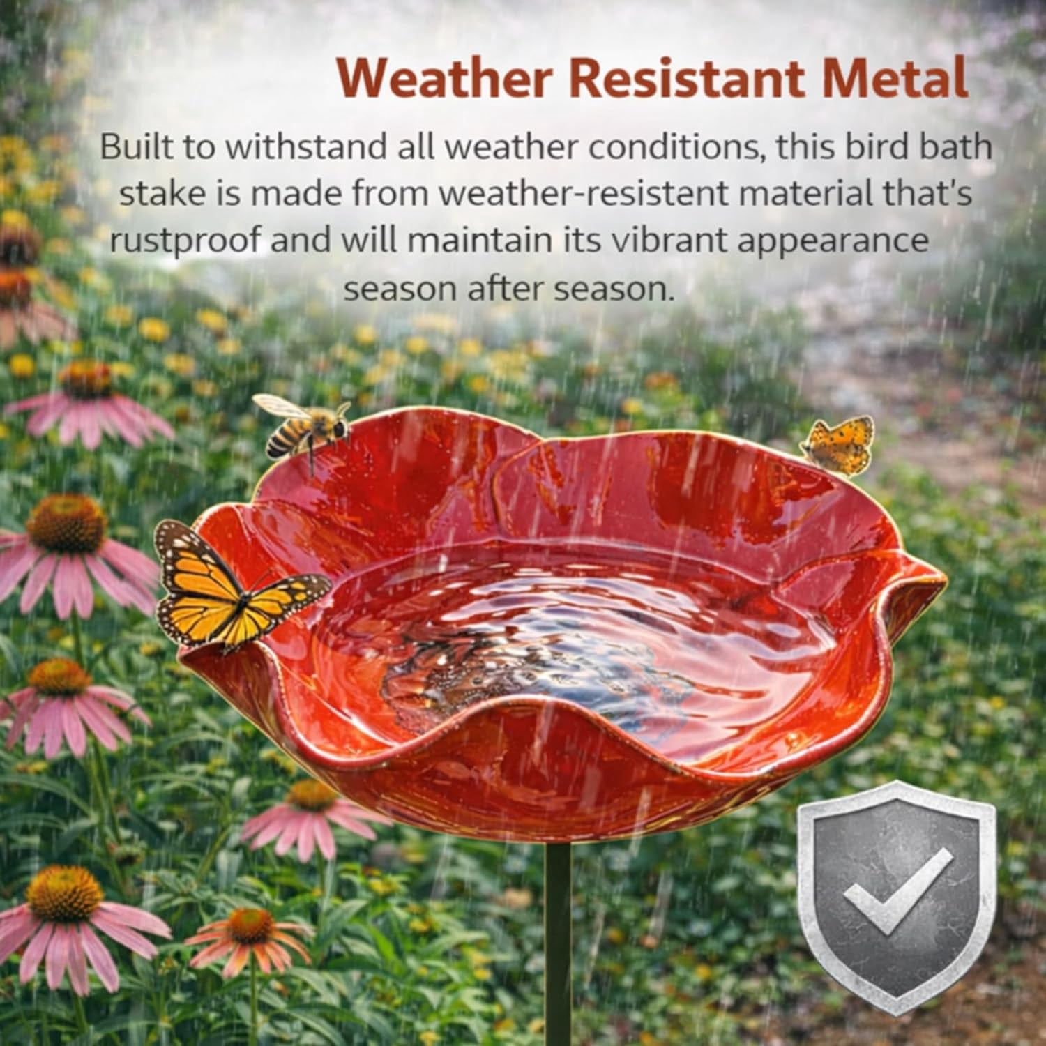 2026 New Metal Flower Garden Stakes Bird Bath,Upgraded Handmade Metal Flower Garden Stake with Bee Bath & Bird Water Bowl,Weather-Resistant Pollinator＆Mini Bird Bath (4pcs b)