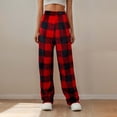 thumbnail image 2 of Busydd Womens Pants Winter Cozy Flannel Plaid Pants Casual Warm Elastic Waist Pajama Pants Fashion Loose Fleece Trousers Sleepwear with Pockets, 2 of 6