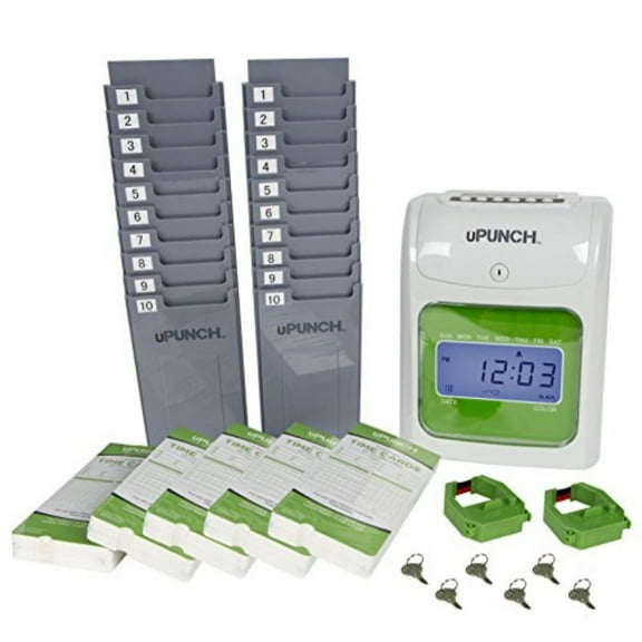 uPunch Time Clock Bundle with 100 Cards, 2 Ribbons, 2 Time Cards Racks, & 6 Keys (HN3500)