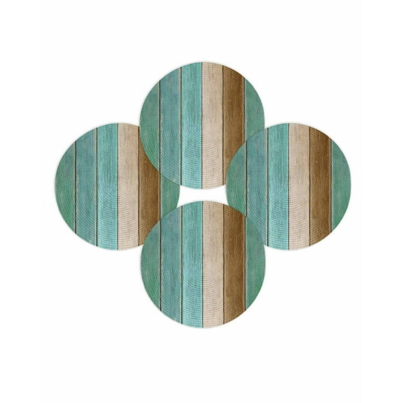 Round Placemats Set of 4 Turquoise Wood Grain Place Mats Washable Woven Placemat Brown Wooden Plank Circle Braided Table Mat for Kitchen Dining Table Party Home Decor 15 Inch