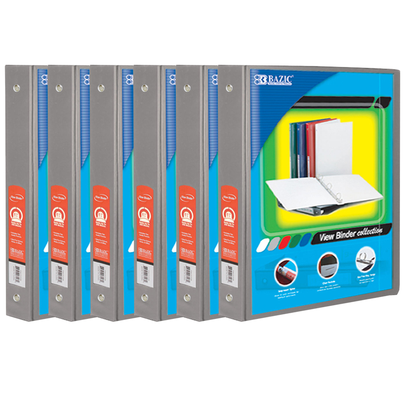 3Ring View Binder with 2 Pockets, 1.5", Gray, Pack of 6