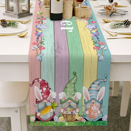 

【Ready Stock】 Happy Easter Table Runner 13 x 70 Inch Bunny Gnomes Easter Eggs Tablecloth Decor
