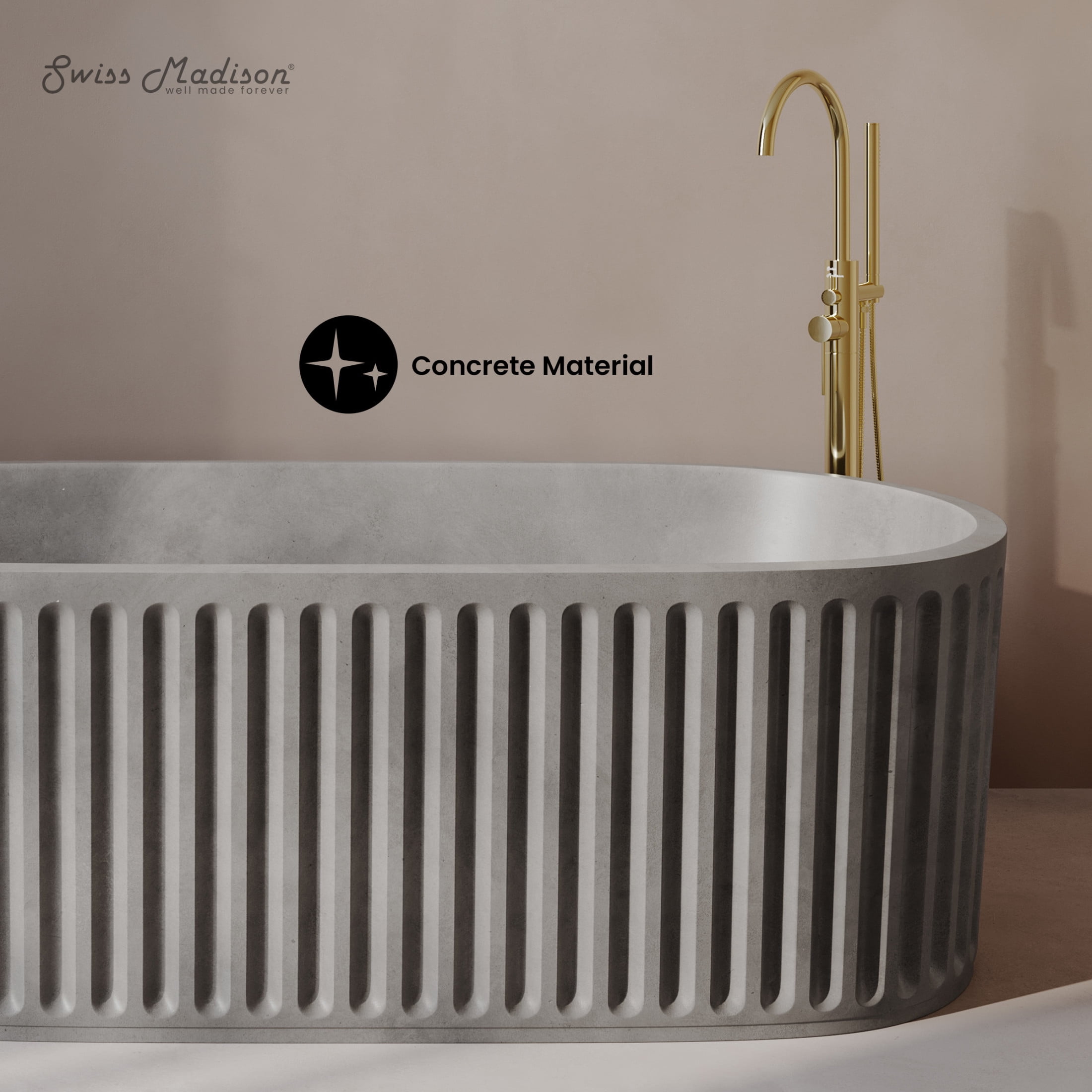Delice 67" Freestanding Concrete Bathtub in Gray, Drain Included