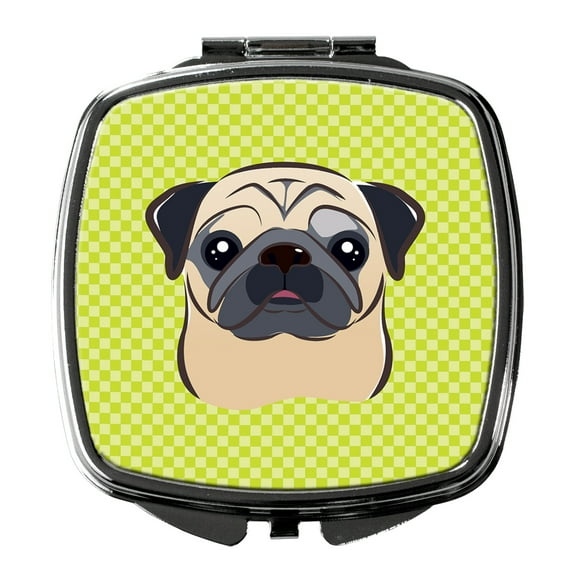 Checkerboard Lime Green Fawn Pug Compact Mirror BB1324SCM