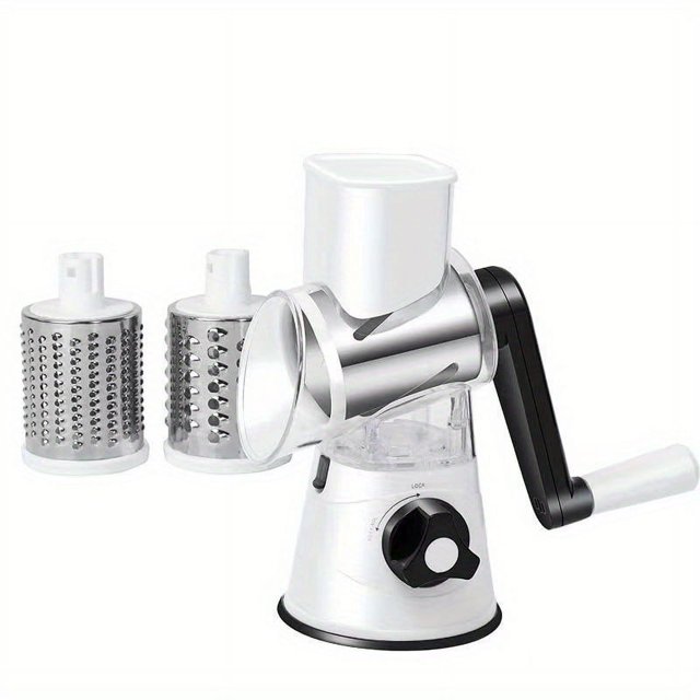 1pc, Cheese Grater, Kitchen Mandoline Vegetable Slicer With 3 Interchangeable Blades, Rotary Grater, Ceative Slicer For Fruit, Grinder For Potato Carrot Nuts, Kitchen Supplies, Kitchen Tools