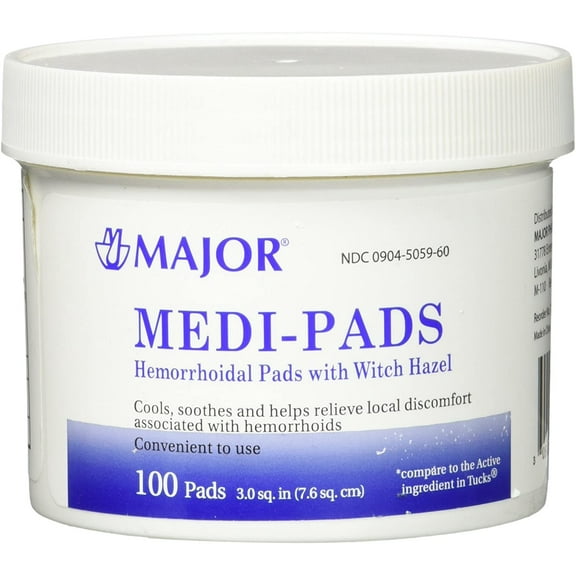 4-Pack Major Medi-Pads (Tucks Pads) Witch Hazel Hemorrhoidal Pads (Set of 4 Jars of 100)