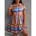 thumbnail image 2 of ZOELNIC Women's Printed Collar Button Down Dress - Puff Short Sleeve Mini Shirt Dress, L, 2 of 6