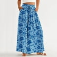 thumbnail image 2 of Women Casual High Waist Wide Leg Pants Summer Floral Solid Long Palazzo Pants Lounge Beach Trousers with Pocket, 2 of 7