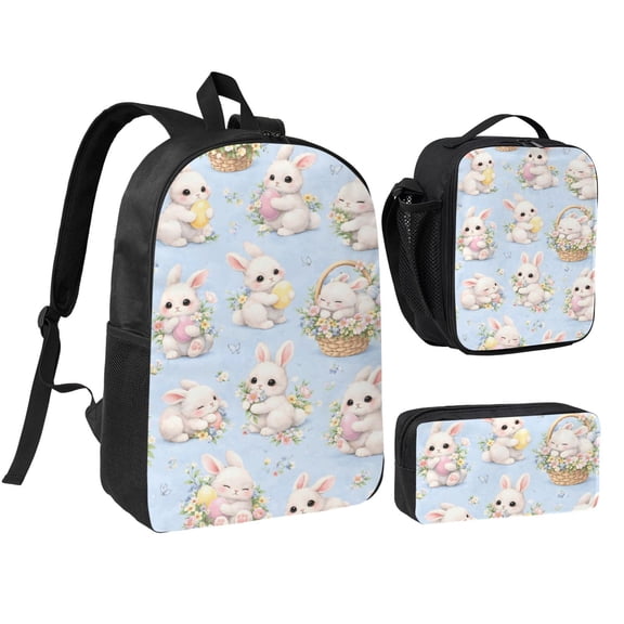 Pastel Easter Bunny Backpack Set 3pc ,Backpack with Lunch Bag and Bag 17 Inch
