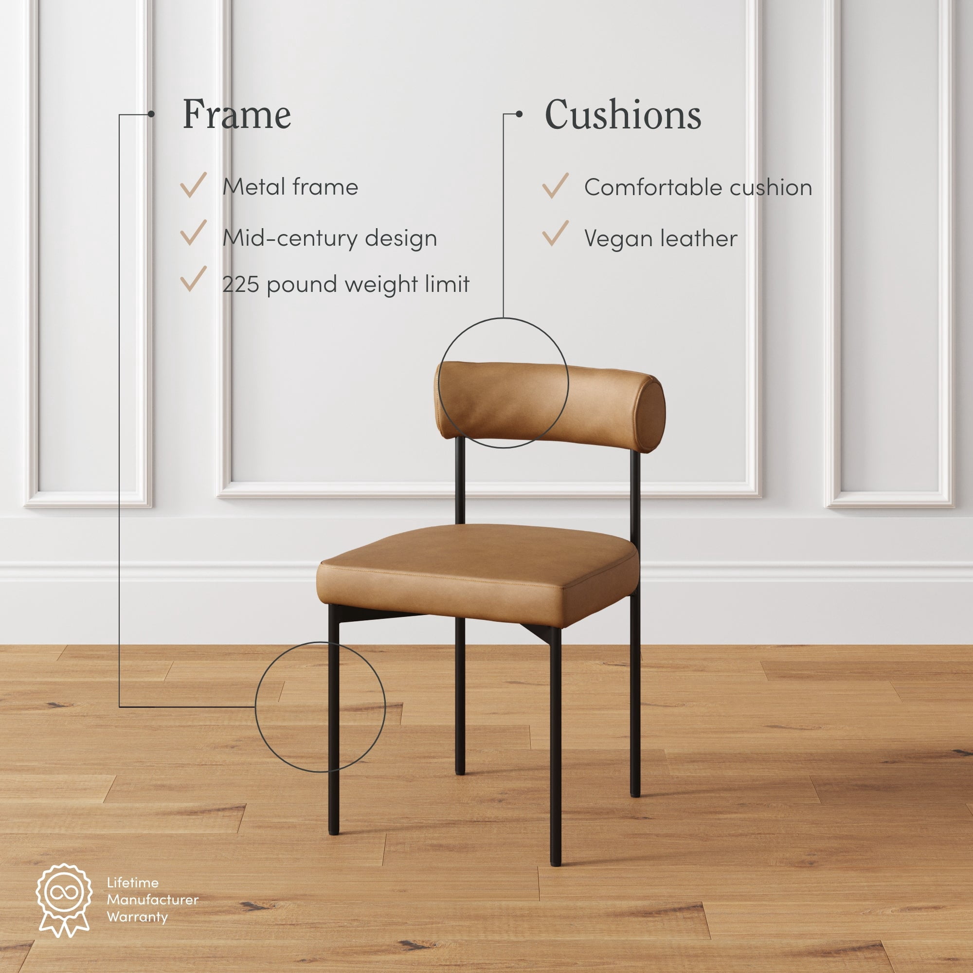 Nathan James Dahlia Modern Kitchen and Dining Chair with Metal Legs and Vegan Leather Upholstery, Brown/Black