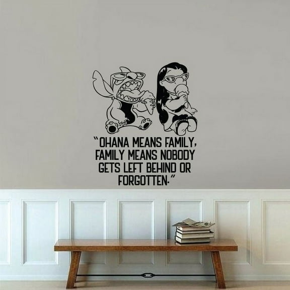 Ohana Quote Ice Cream Lilo and Stitch Disney Cartoon Wall Sticker Art Decal for Boys Girls Room Bedroom Kindergarten Nursery House Fun Home Decors Stickers Wall Art Vinyl Decoration Size (20x20 inch)