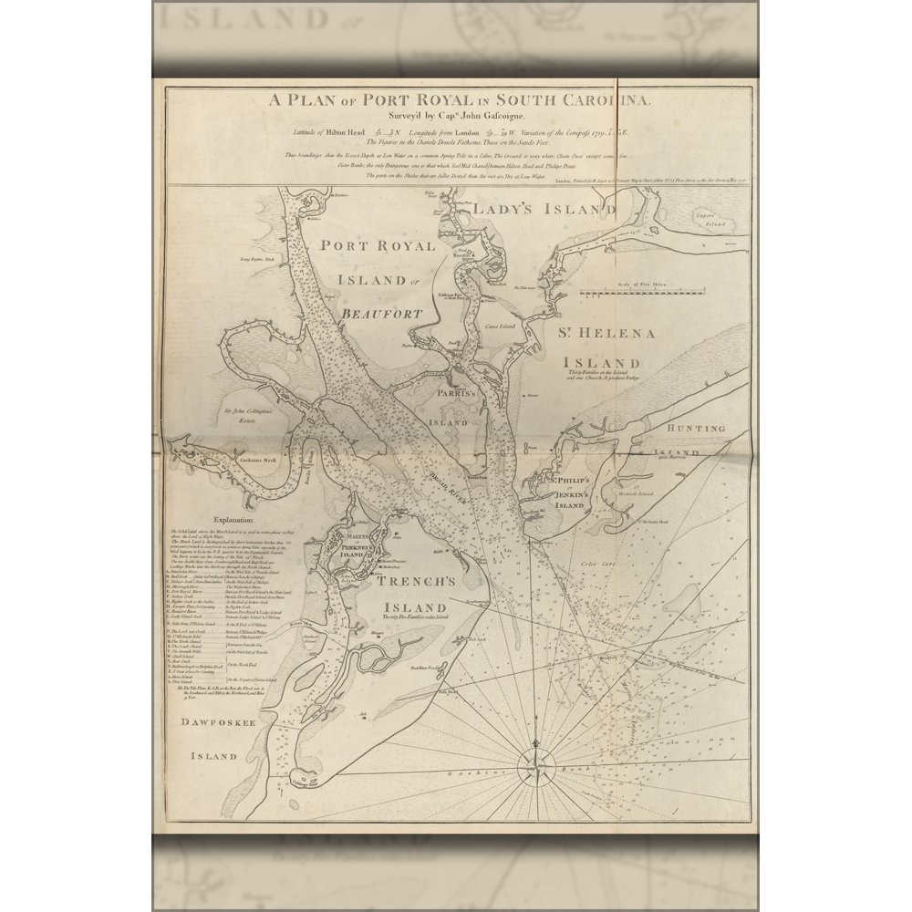 24"x36" Gallery Poster, map of Port Royal in South Carolina 1777