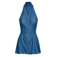 thumbnail image 4 of ClodeEU Women's Halter High Neck Sleeveless Mini Dress,Slim Waist Flared Short Party Dress Blue,Women's Plus XL, 4 of 6