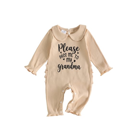 Cjfdfy Newborn Baby Girls Boy Jumpsuit Please Pass Me to My Grandma Long Sleeve Ribbed Knit Doll Collar Romper Infant Cute Coming Home Fall Winter Outfit 0-18M 