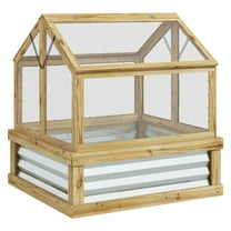 Raised Garden Bed with Polycarbonate Greenhouse, Garden Wooden Cold Frame Greenhouse Flower Planter Protection, Roof, 35.5" x 31.5" x 36", Natural