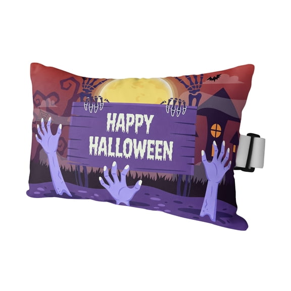 1 Pack Outdoor Waterproof Throw Pillows for Head,Happy Halloween Black Bat Night Moon Cushion Cases with Insert&Straps Neck Pillows for Patio Recliner Chair,Horror Castle