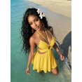 thumbnail image 5 of Womens Yellow Halter Neck Keyhole Cutout Mini Dress Summer Casual Vacation, 5 of 7