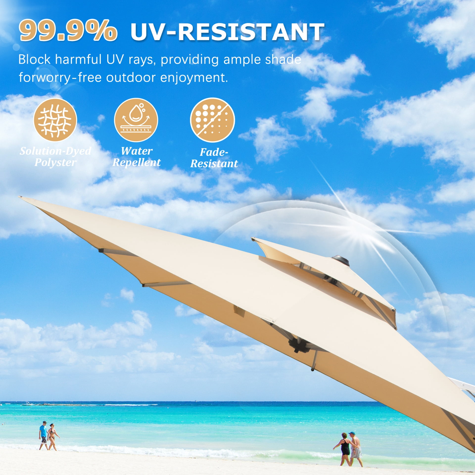 9'X9' Adjustment Square Cantilever Umbrella with Center Pole, 360° Rotation Patio Umbrella with Sun Protection, 2-Tier Aluminum Offset Outdoor Umbrella for Backyard, Pool, Beige