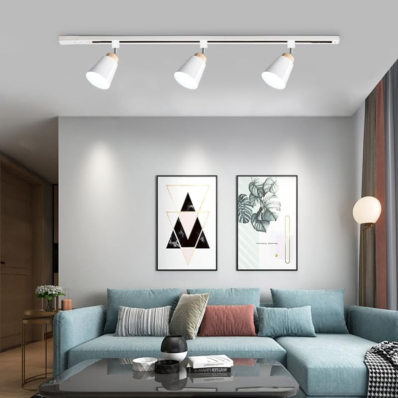 KAYYELAMP 3Pcs Macaron White Halo System Adjustable Titl Angle Track Lighting E26 Base Modern Design for Farmhouse Kitchen Sink Gallery Loft(No Bulb, Track)