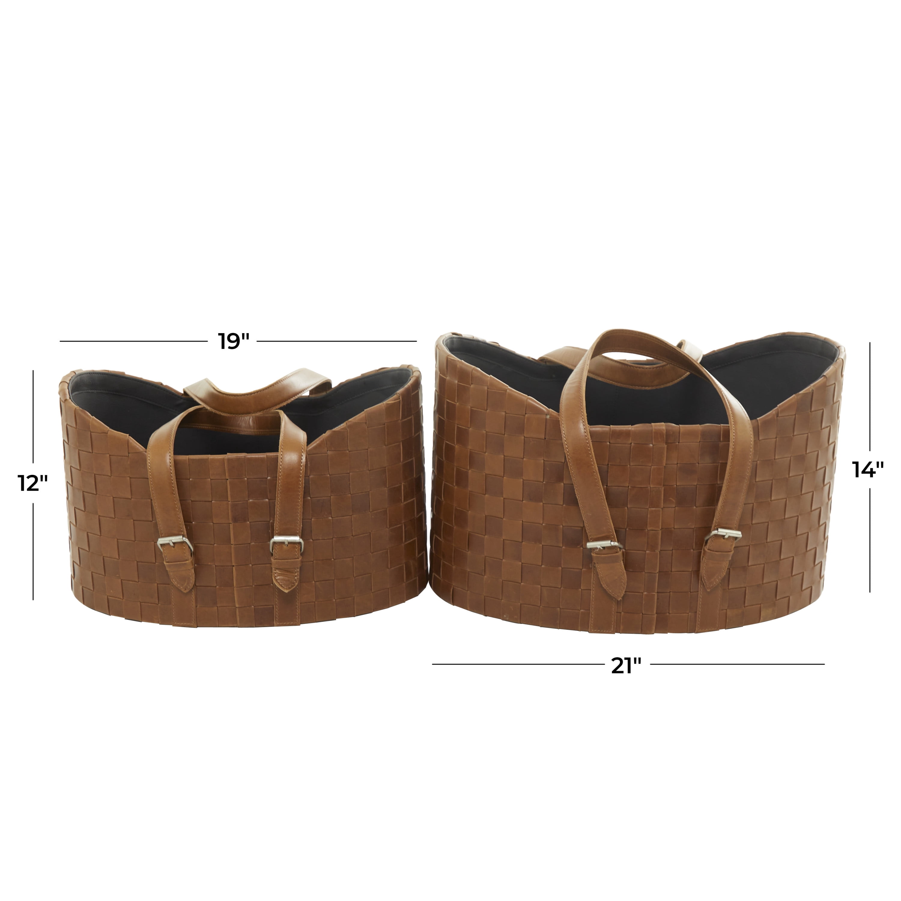 DecMode 16"W, 14"H Leather Modern Storage Basket, Brown, 2-Piece