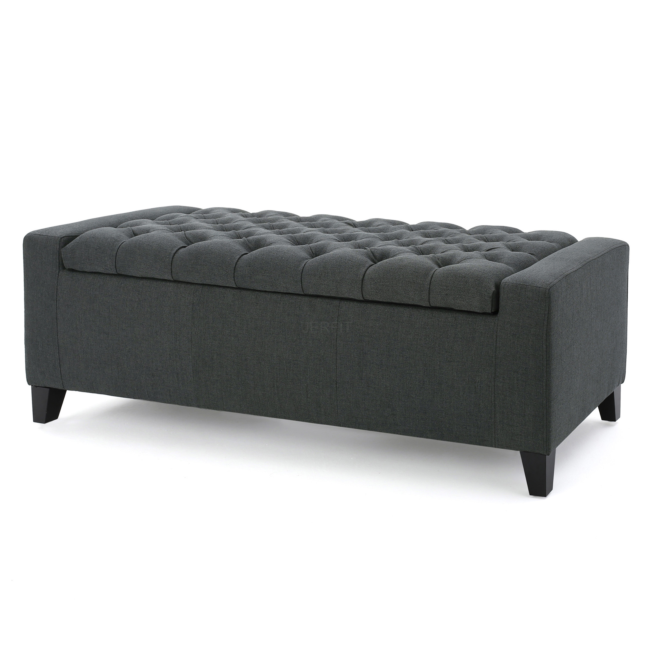 JERFIT Dark Gray Fabric Storage Ottoman Bench with Tufted Top, Multi-Functional Footrest Seat and Hidden Storage Chest for Living Room, Bedroom