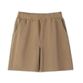thumbnail image 2 of Crunowin Boy's Slim Sports Cotton Shorts, Solid Color Elastic Waist With Side Pockets Sporty Casual Shorts Coffee 9-10Years, 2 of 5