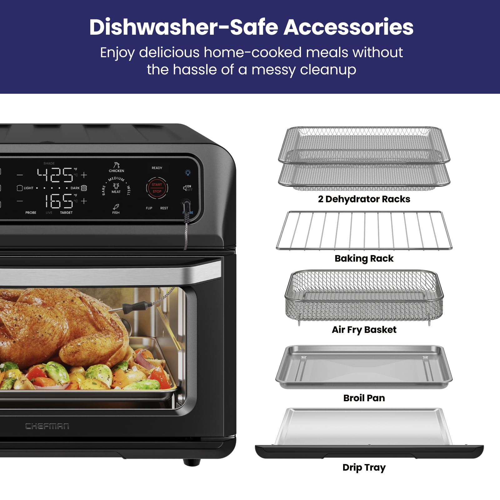 Chefman Air Fryer Toaster Oven Combo w/ Probe Thermometer, 9-in-1 Multi  Use, 20qt, Stainless Steel
